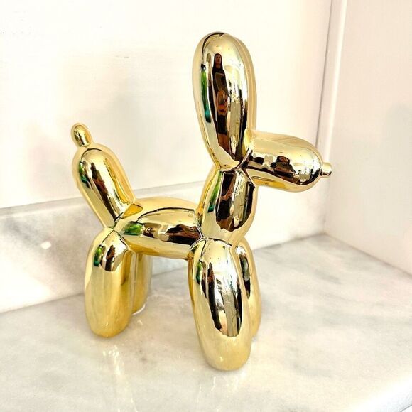 NWT Metallic Yellow Balloon Dog High Quality Ceramic Art Figurine - Picture 4 of 4